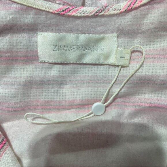 Zimmermann Size 1  Valour Stripe Blouse $480 Pink Pom Pom Tassel - Picture 7 of 9